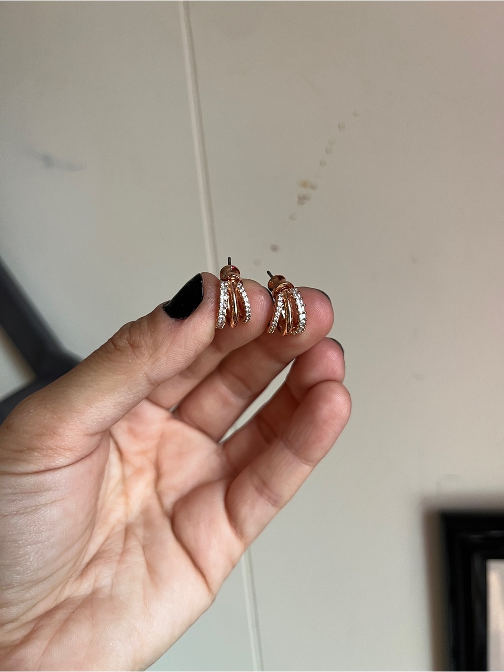 Elegant Rose Gold and Clear Crystal Hoop Stud Earrings